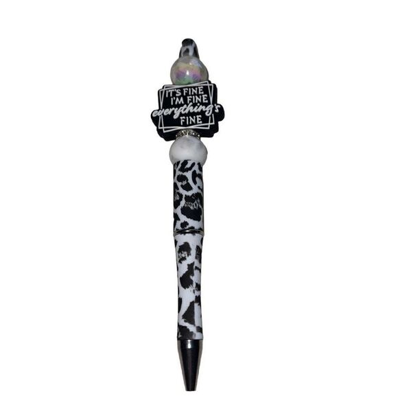 It’s fine, I’m fine, everything’s fine beaded pen handmade black leopard cheetah - Picture 2 of 5